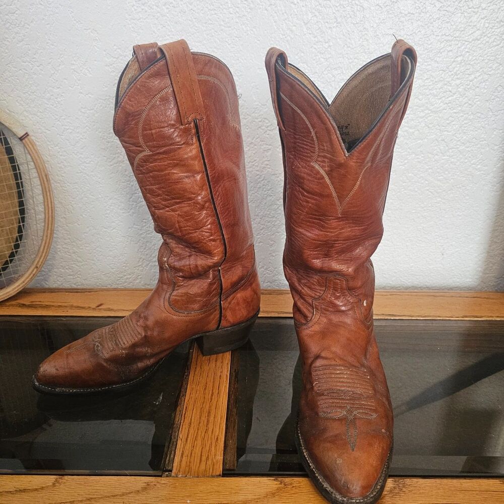 Tony Lama vintage brown leather cowboy boots womens 6.5 D style 5084 usa